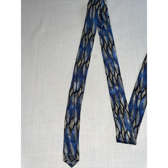 John Clarendon Dress Tie Mens Size 58" Blue Geometric 100% Silk Designer - Picture 6 of 12